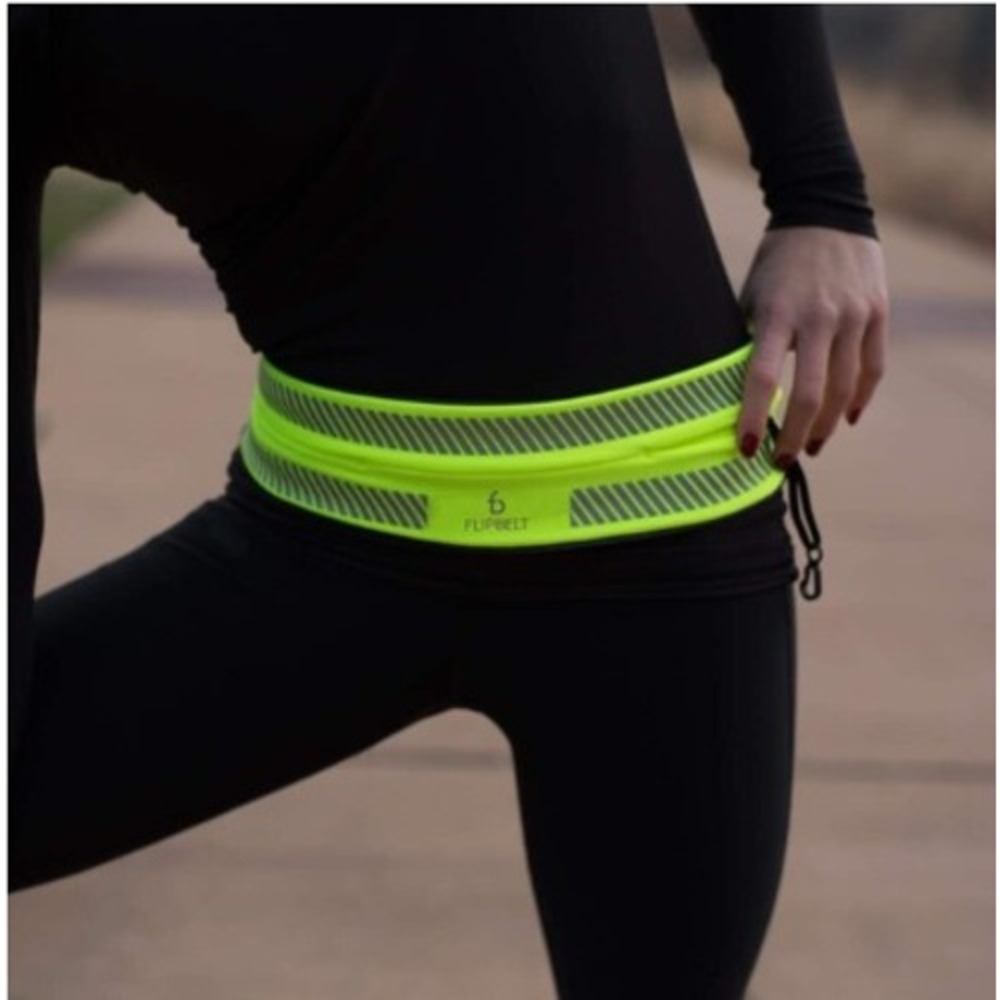 FlipBelt Reflective Running Belt Neon Yellow Medium Fitness Waist Pouch